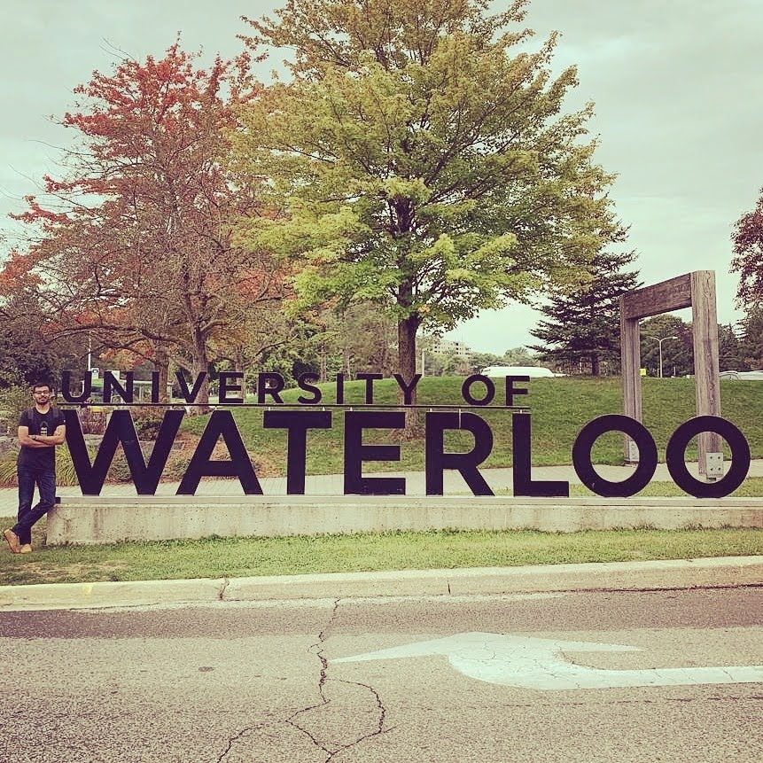 Kushant Patel at the University of Waterloo sign