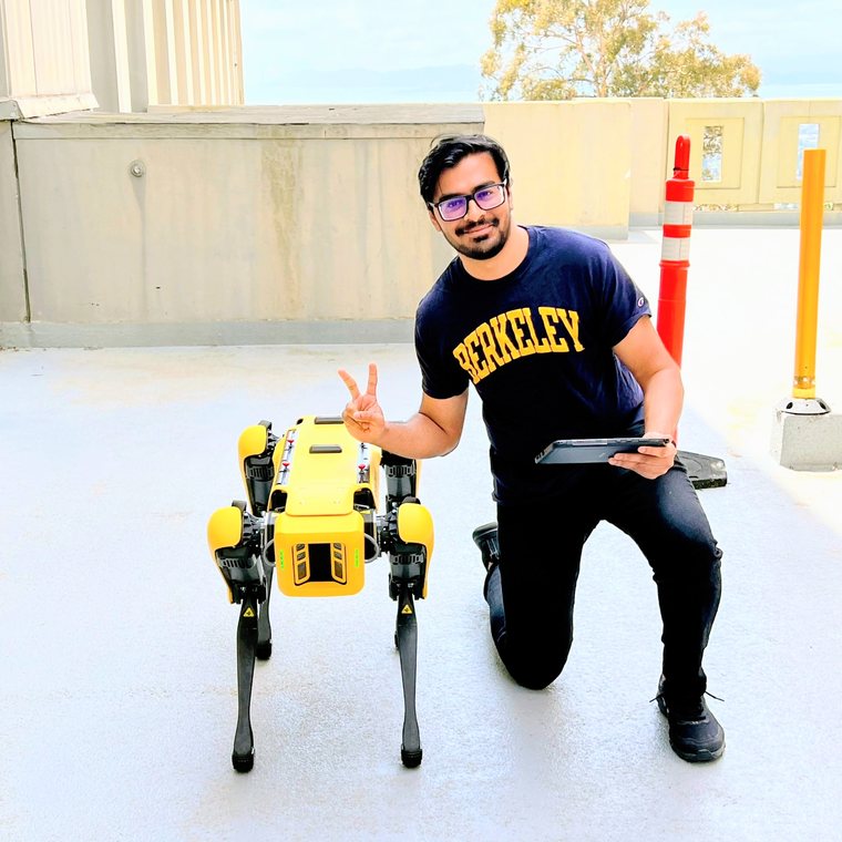 Kushant Patel with a Boston Dynamics Spot robot at Berkeley Lab